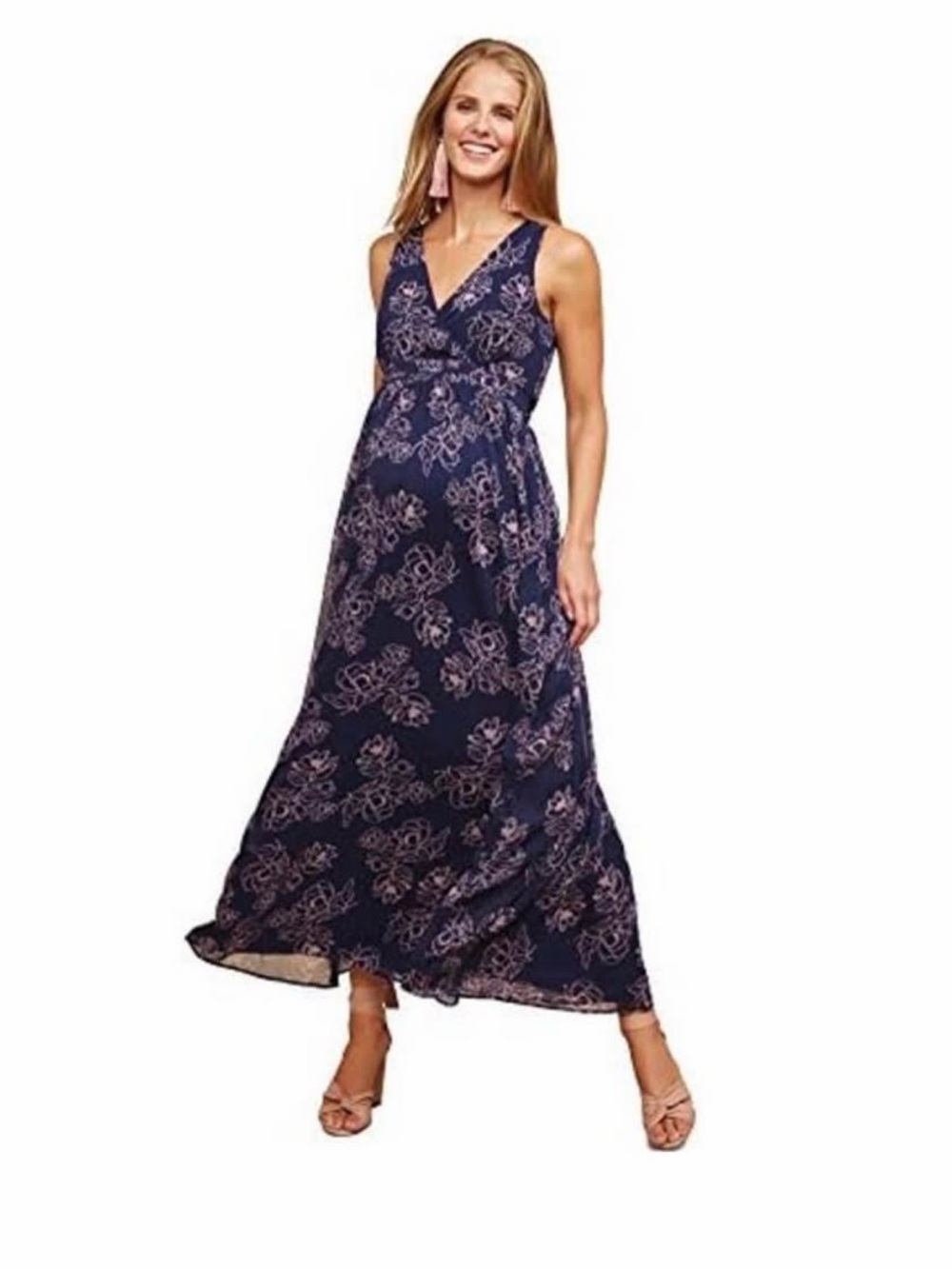 Navy Floral V-Neck maternity Maxi Dress